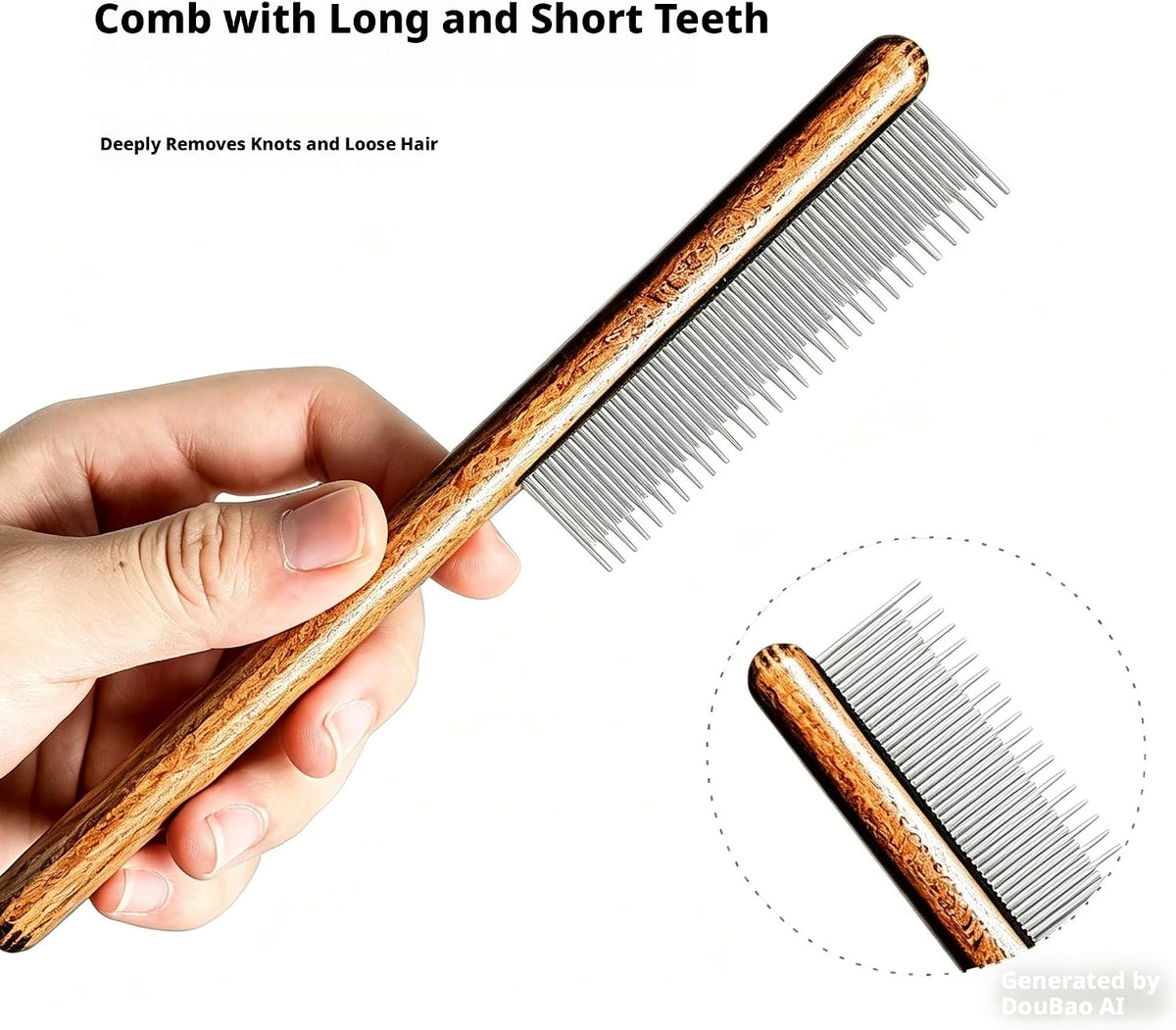 Close up of PrimePets pet grooming comb stainless steel teeth