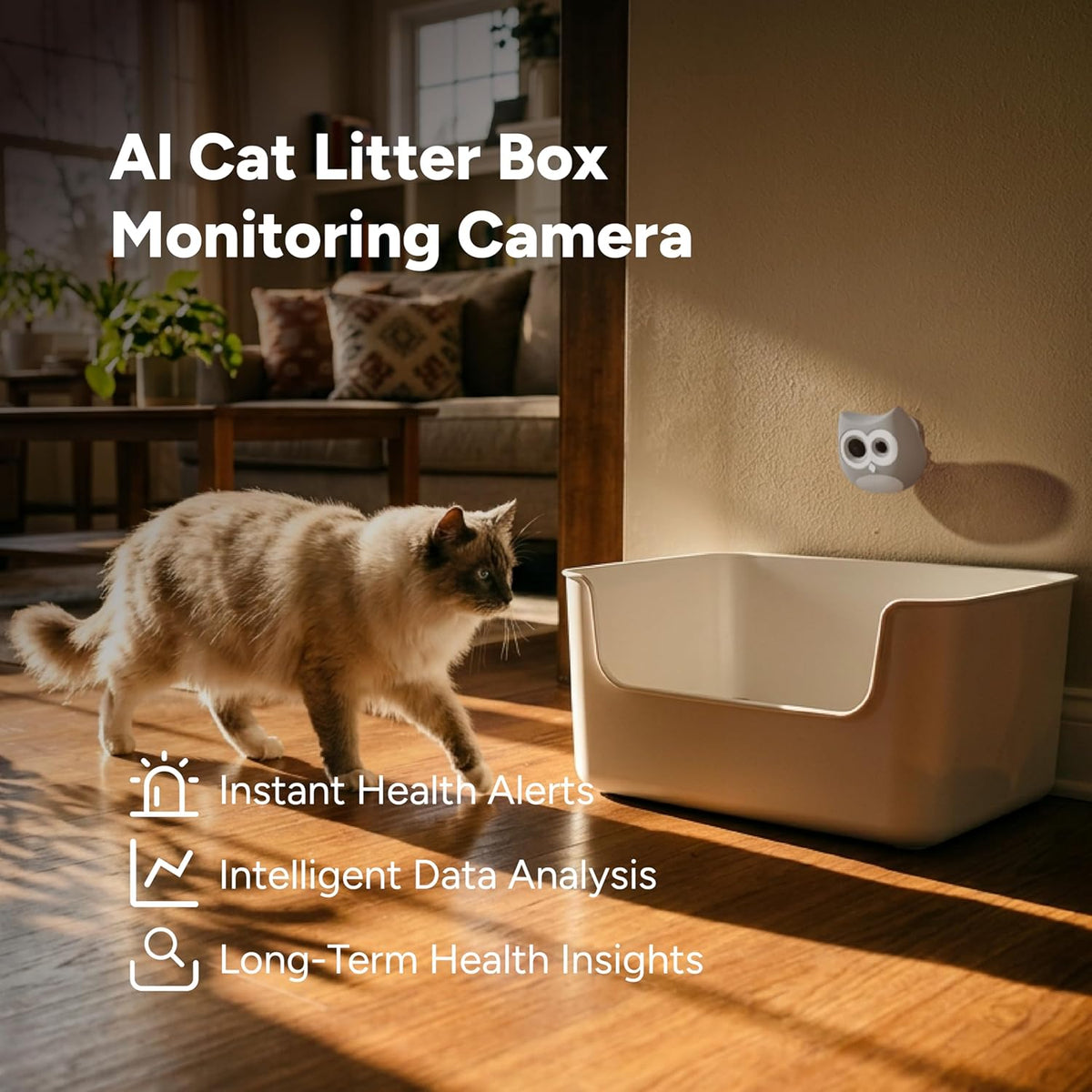 SiiPet LitterLens gray smart camera mounted on litter box