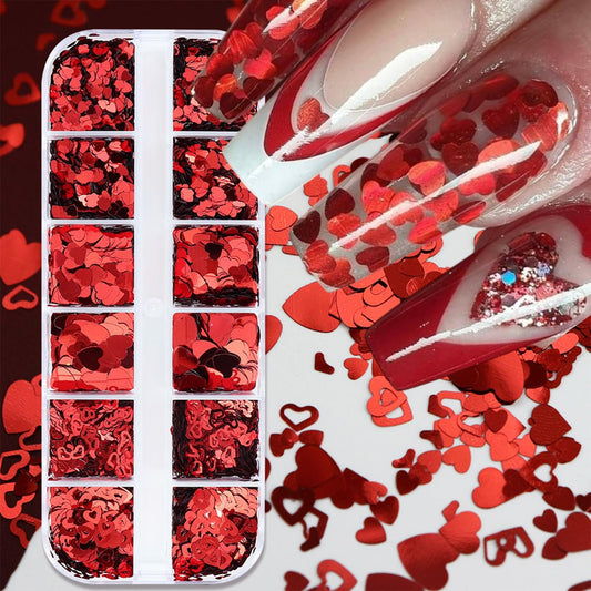 Tyuimhx 12 grids holographic heart nail glitter set front view
