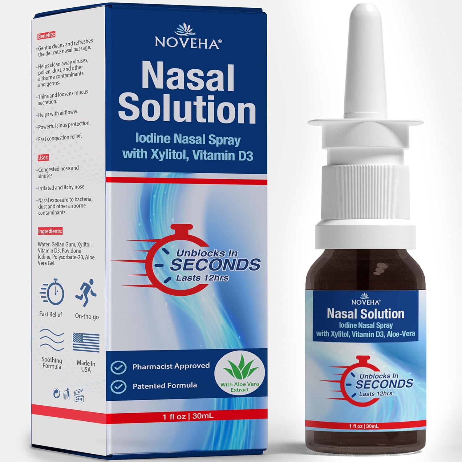Noveha Iodine Nasal Spray 30 Milliliters bottle front view