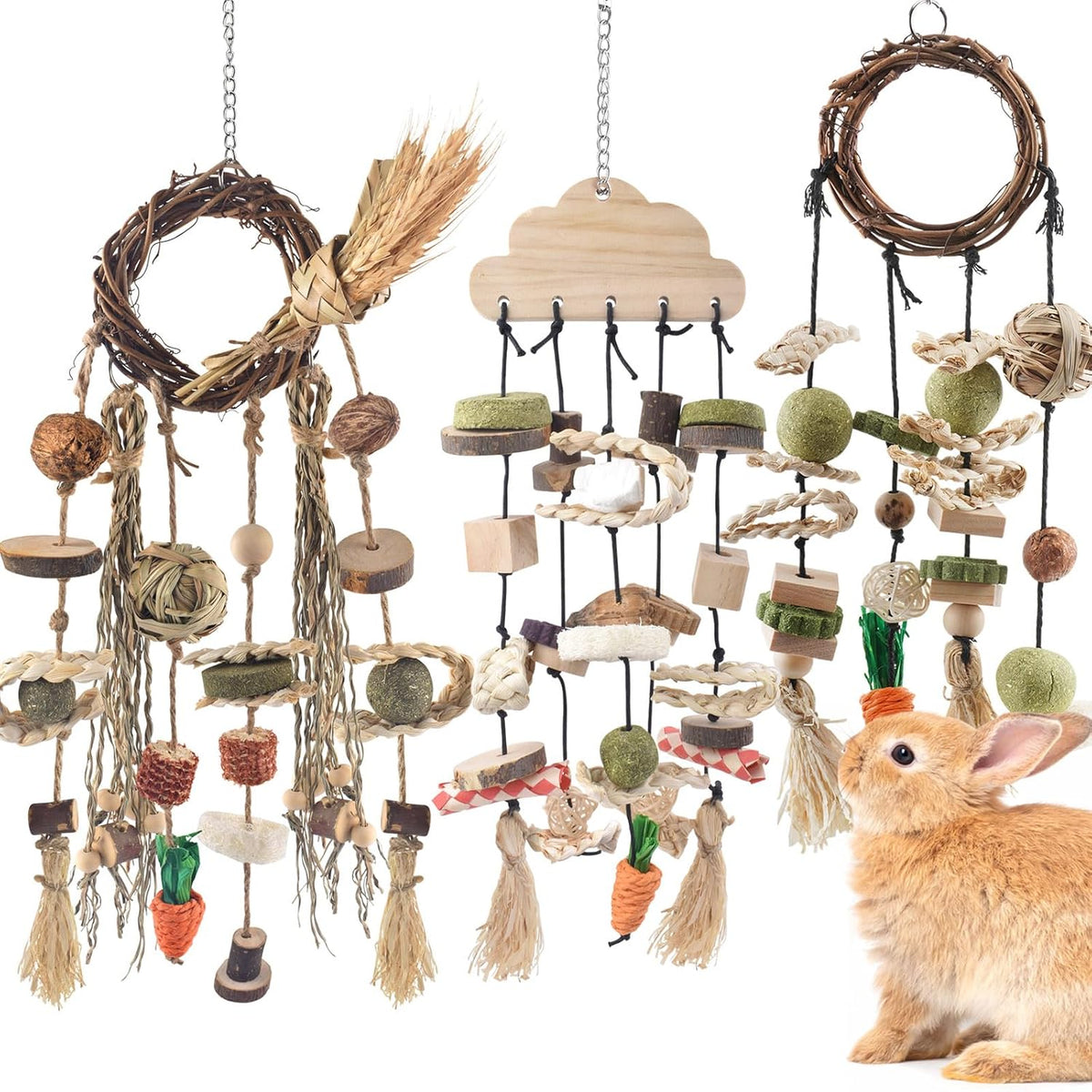 Bissap Bunny Chew Toy, Rabbits Cage Hanging Chew Toys and Treats Grapevine Wreaths Rattan Ring with Snacks for Guinea Pigs Chinchillas Hamsters Rats and Other Small Pets Teeth Grinding - Image 9