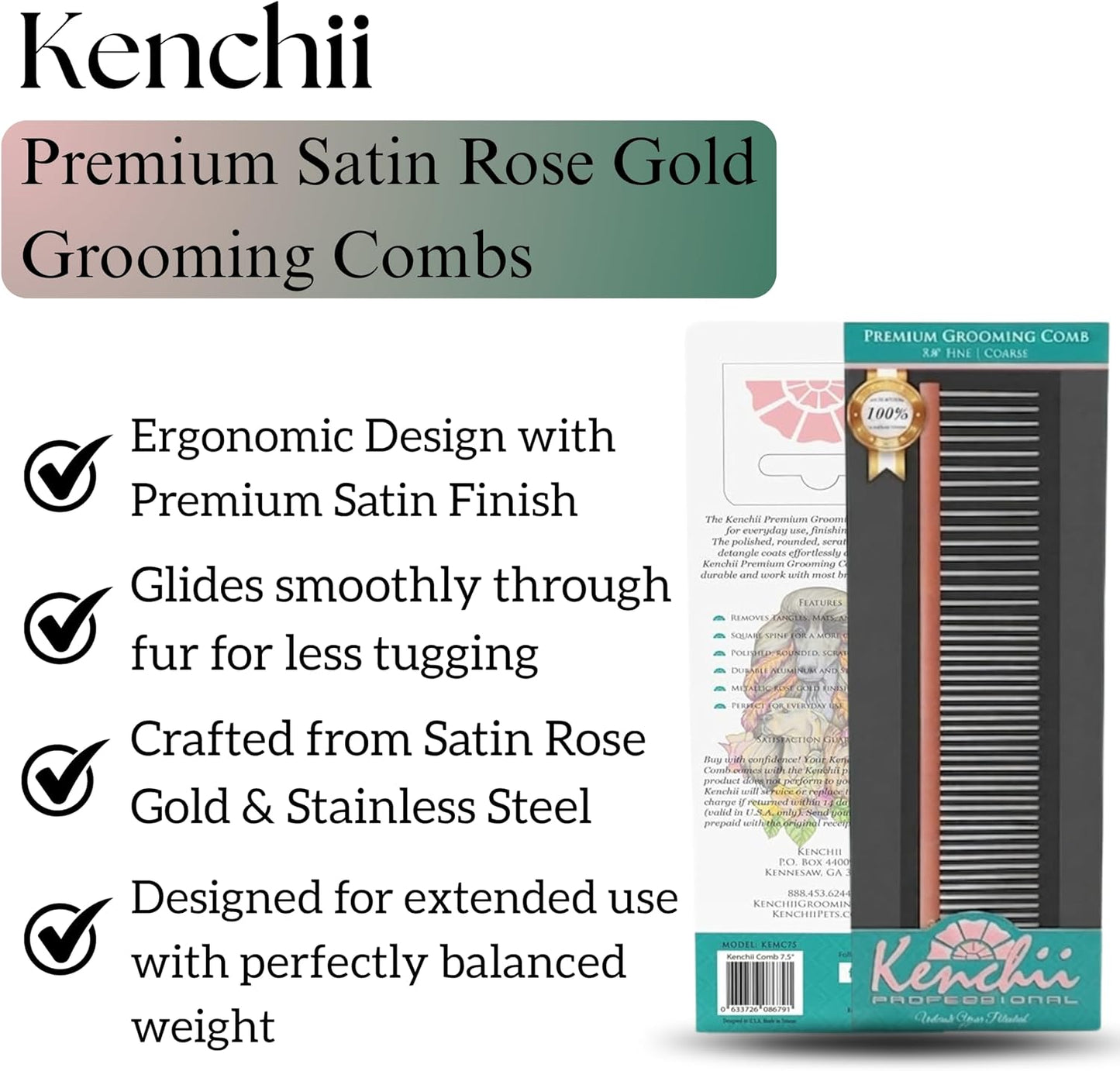 Close up view of the square spine grip on the premium Kenchii pet detangling comb.