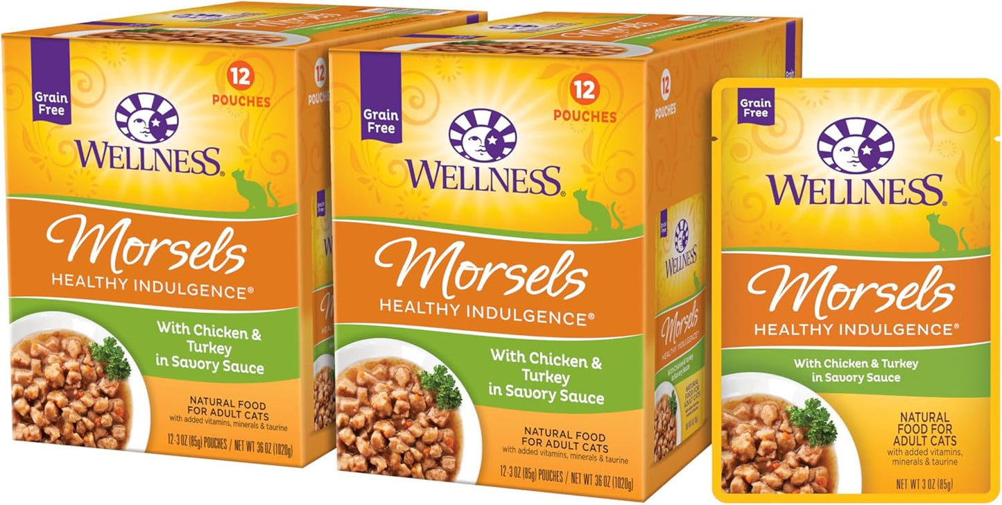 Wellness Healthy Indulgence Morsels Adult Wet Cat Food, Natural, Protein Rich, Grain Free, Salmon and Tuna Recipe, 3 oz, Pack of 24 Pouches - Image 12