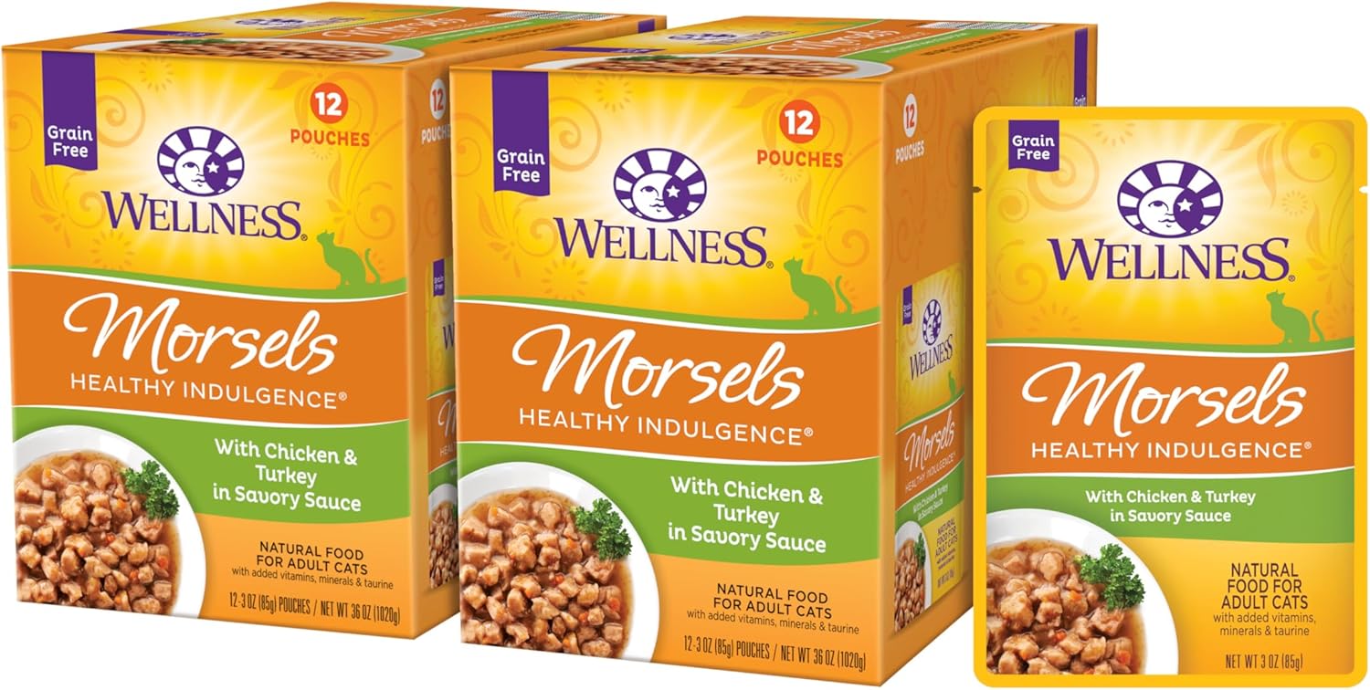 Wellness Healthy Indulgence Morsels Adult Wet Cat Food, Natural, Protein Rich, Grain Free, Salmon and Tuna Recipe, 3 oz, Pack of 24 Pouches - Image 12