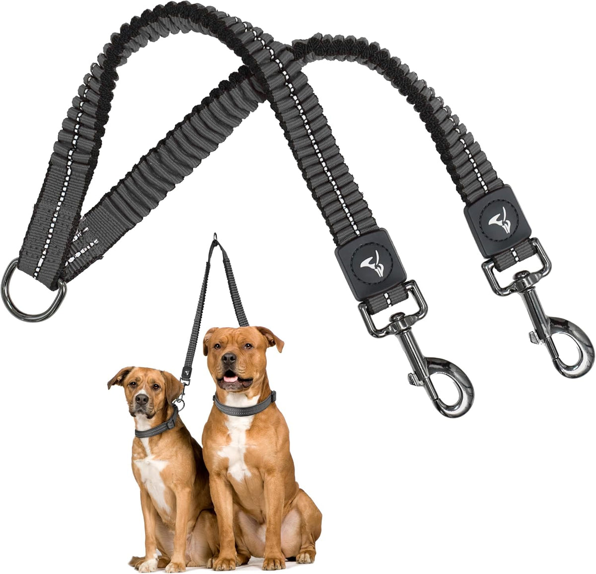 Kruz Double Dog Leash for Two Dogs (Width - 1", Length 20"-42") Dual Leash Coupler with Tangle-Free Swivel, Shock-Absorbing Reflective Bungee for Comfortable Walking & Training (Orange, Large) - Image 12
