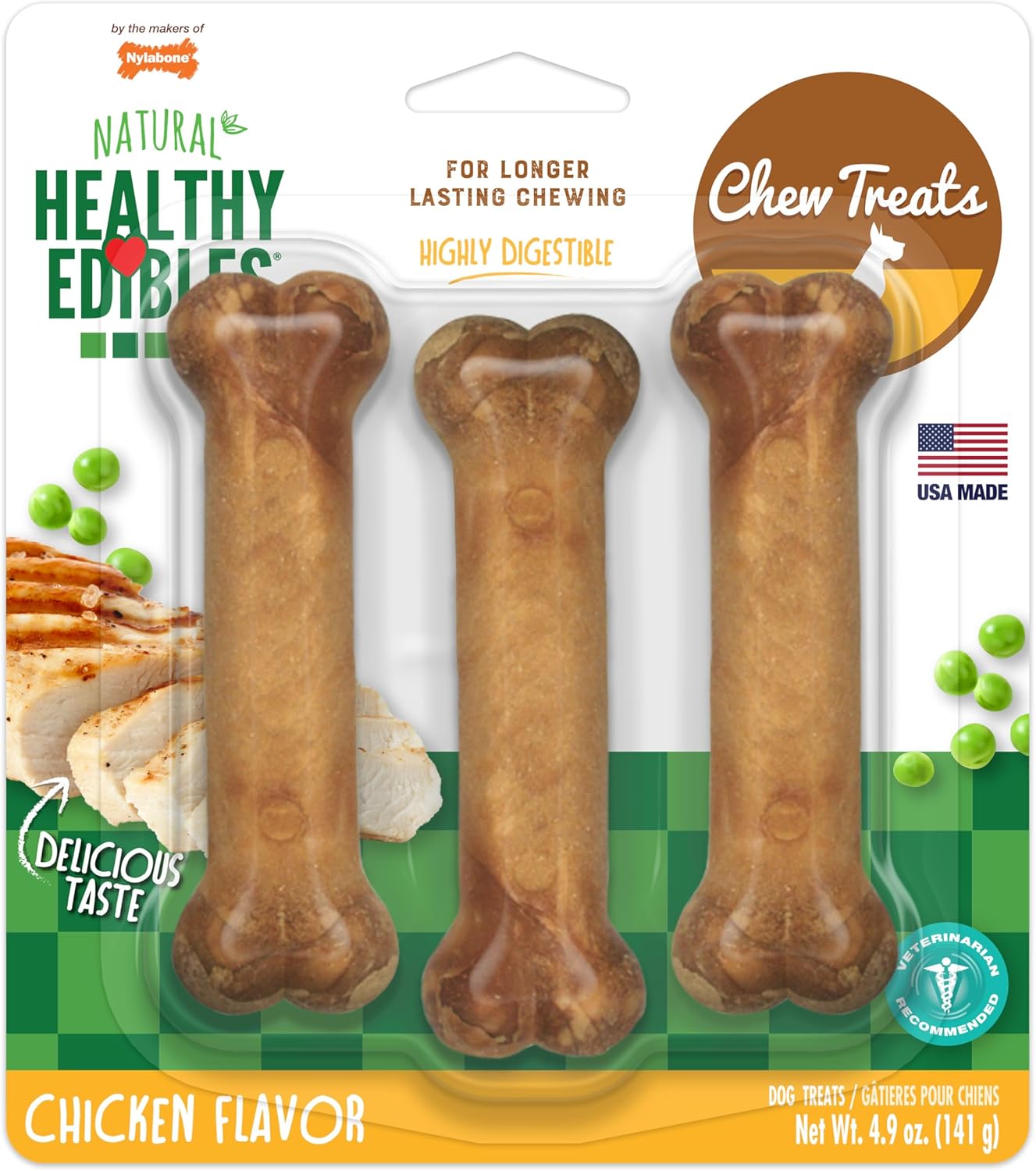 Nylabone Healthy Edibles Natural Dog Chews, Long Lasting Bones for Dogs, Roast Beef, Chicken & Bacon Flavor Dog Treats, Small (3 Count) - Image 10