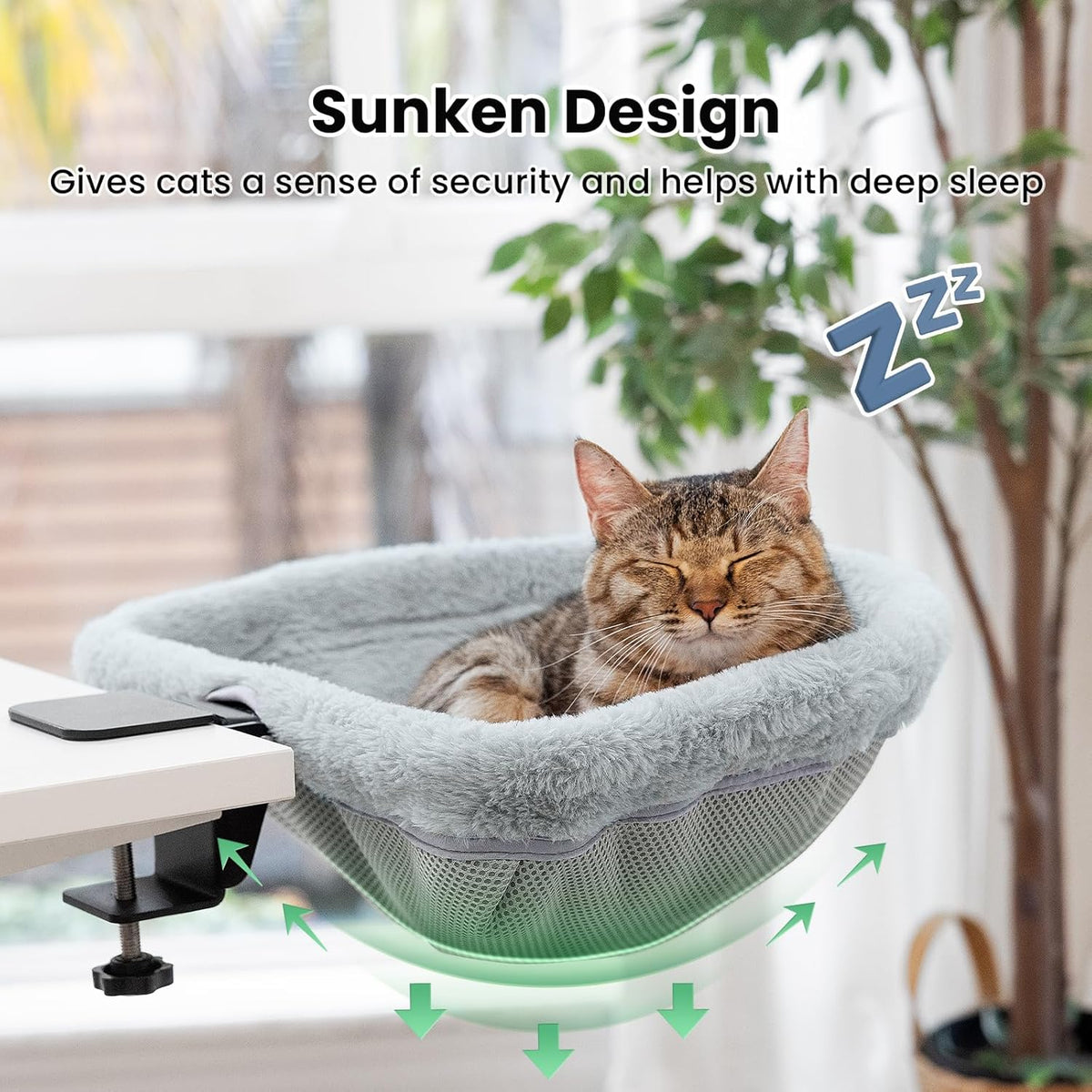 Junspow cat desk bed folded against table edge