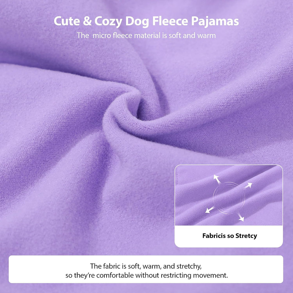 Dinkinty warm fleece dog onesie close up texture purple variant