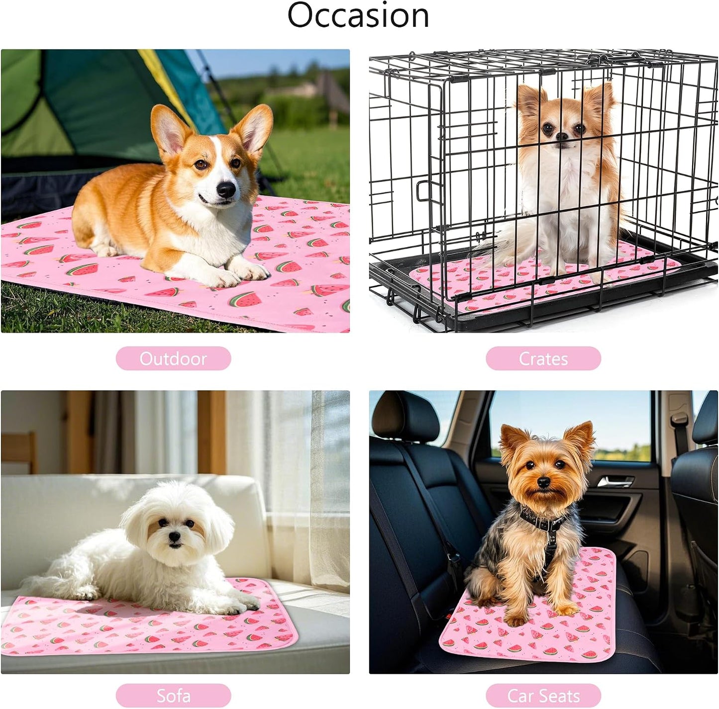 DELIFUR pink watermelon pet mat placed inside a dog crate