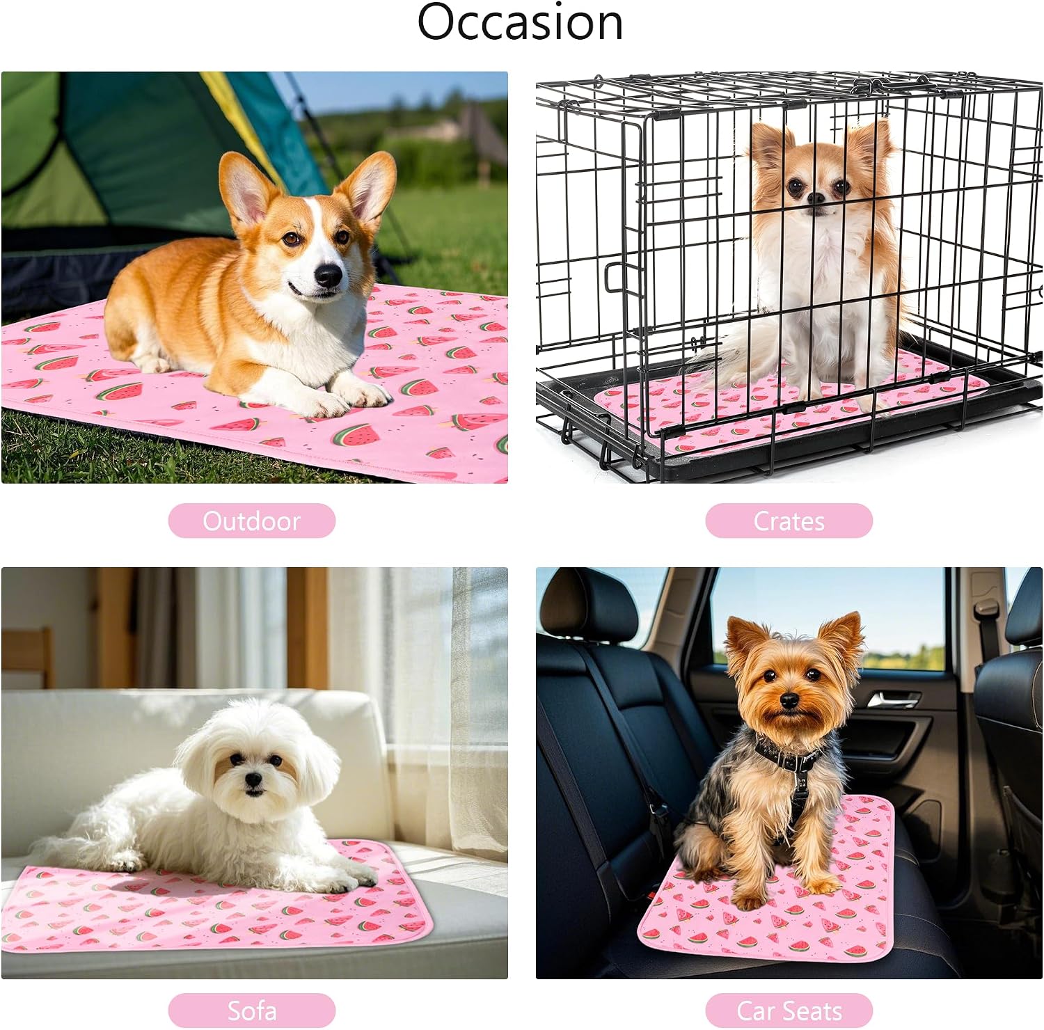 DELIFUR pink watermelon pet mat placed inside a dog crate