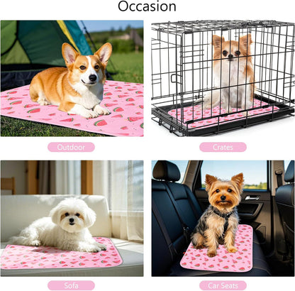 DELIFUR pink watermelon pet mat placed inside a dog crate