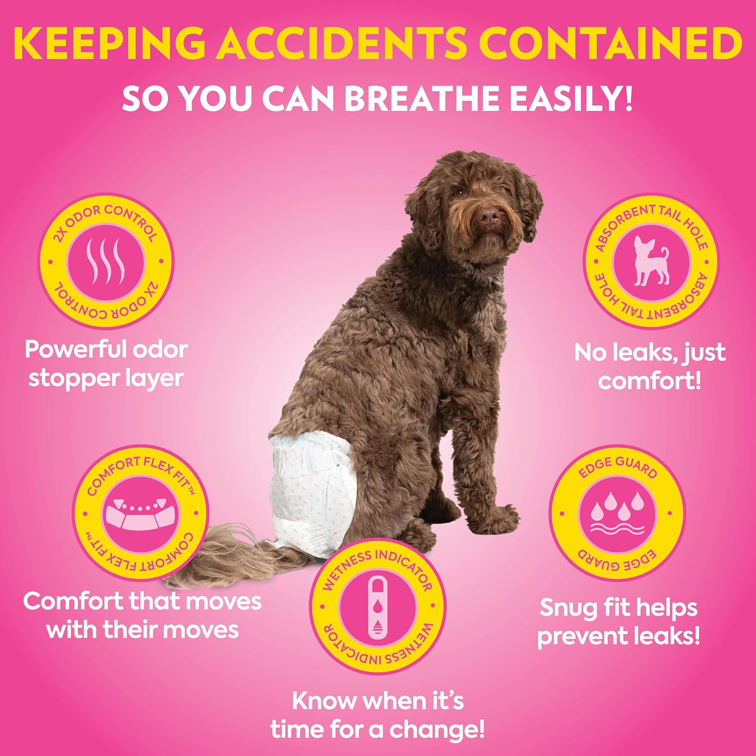 Side view of OUT! PetCare medium to large disposable dog diapers showing fur-friendly fasteners.