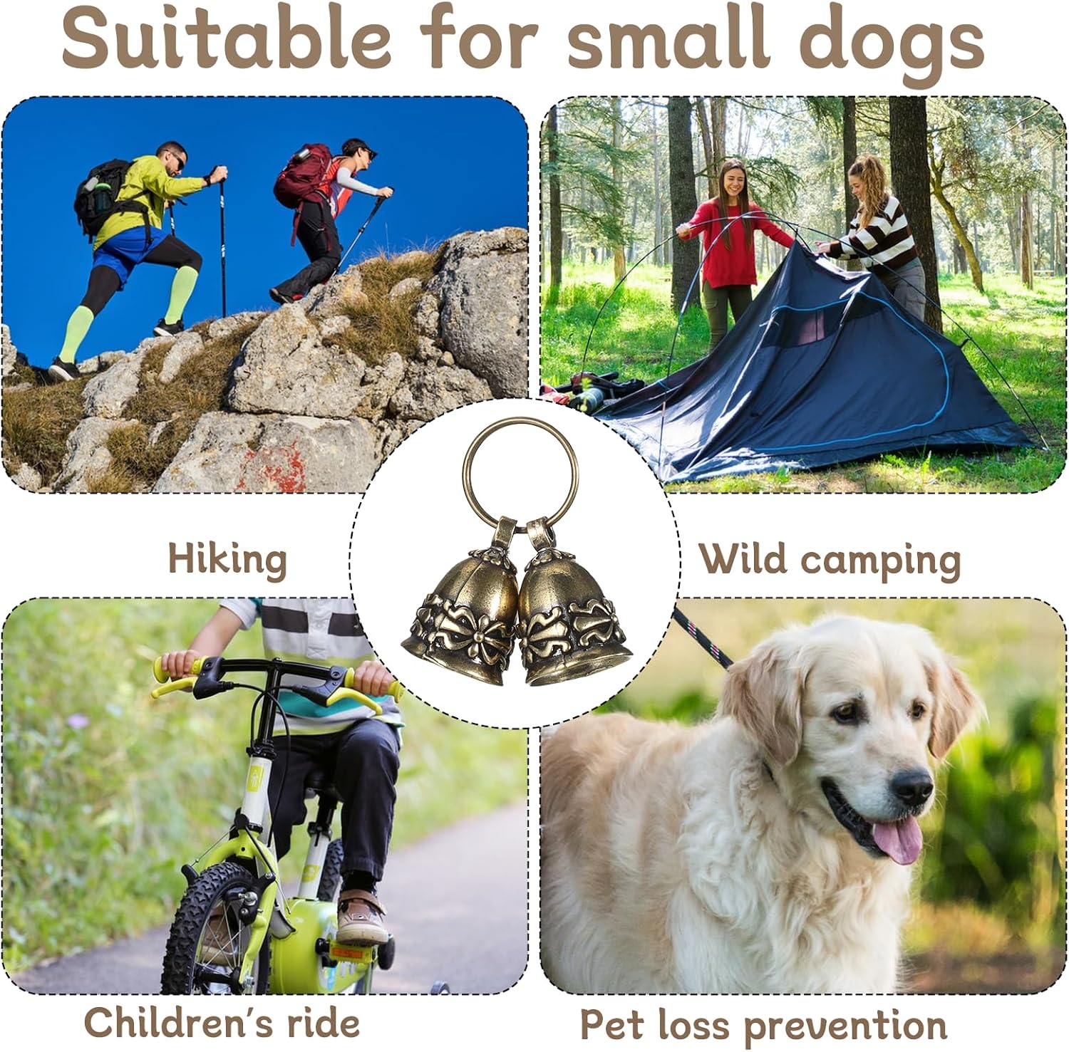 Lightweight copper tracking charm attached to a small dog collar for anti lost security.