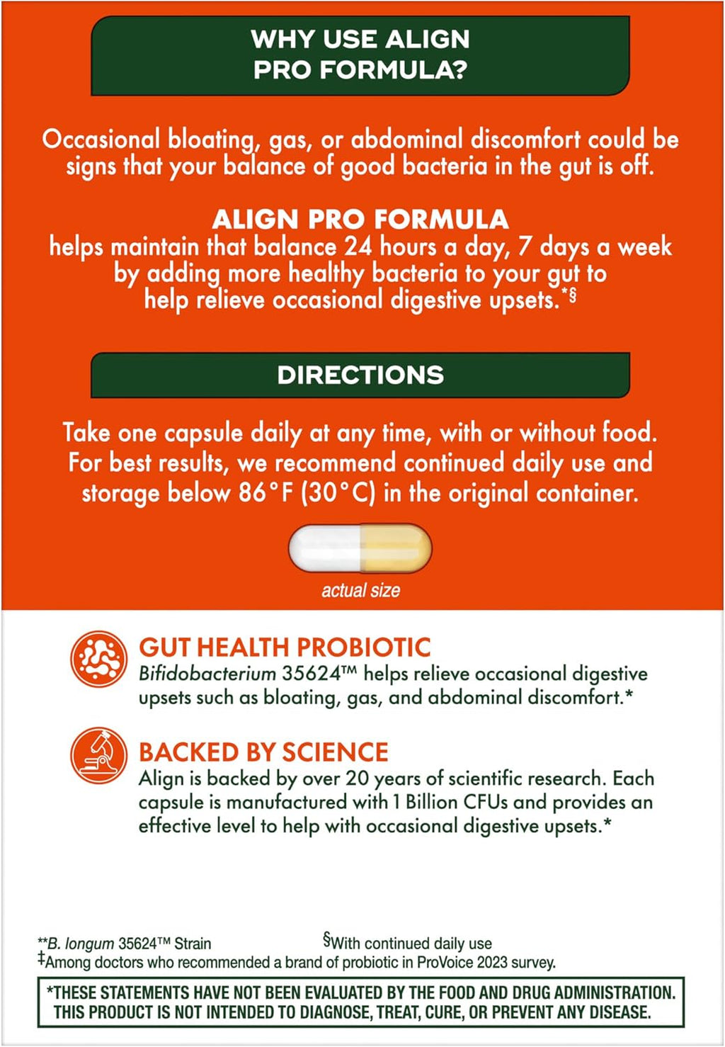 Align Probiotic, Pro Formula, Probiotics for Women and Men, Probiotics for Digestive Health, Men and Womens Probiotic Capsules Help Relieve Occasional Bloating & Gas*, 63 Capsules - Image 12