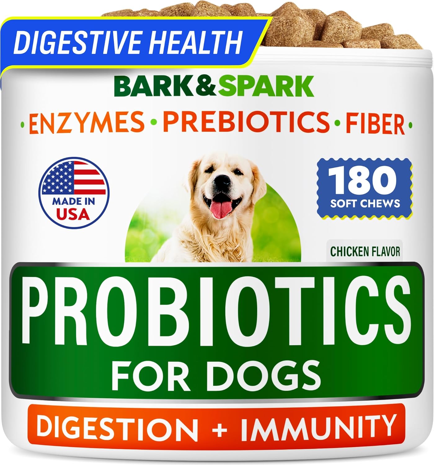 BARK&SPARK Probiotics for Dogs Digestive Health w/Enzymes - Diarrhea Gas Treatment Upset Stomach Relief - Allergy & Itchy Skin - Pet Dogs Probiotics - Digestion Supplement Treat (120Ct Chicken) - Image 12