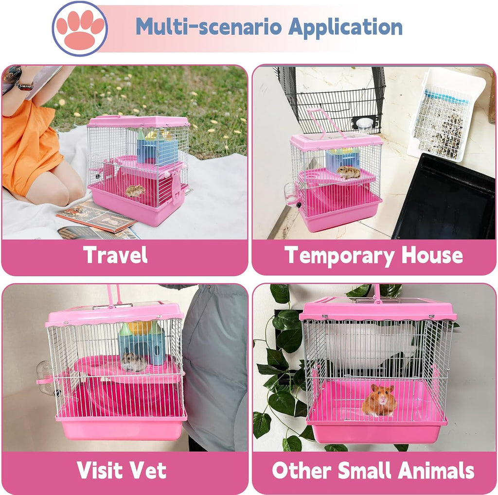 Tfwadmx Hamster Carrier, Dwarf Hamster Travel Cage, Portable Cages with Water Bottle, Gerbil Travel Carry Case Outdoor Vacation House for Small Mice(Pink,10.6"x8"x11.4") - Image 5