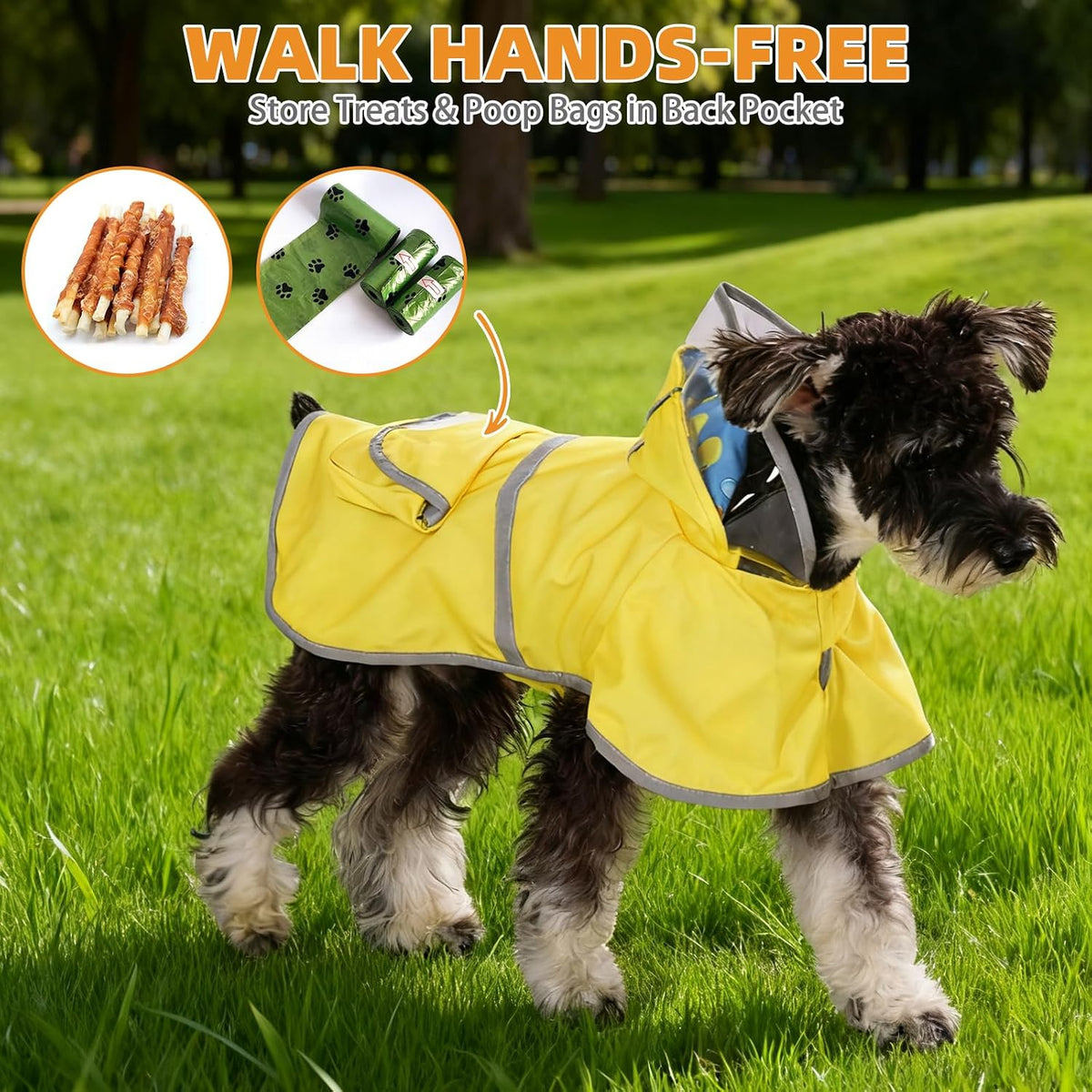KOOLTAIL Dog Raincoats for Medium Small Dogs, Reversible Pet Rain Jacket Coat, Waterproof Reflective Puppy Poncho with Leash Hole, Adjustable Clear Hooded Double Layer with Easy Storage Pocket, M - Image 9