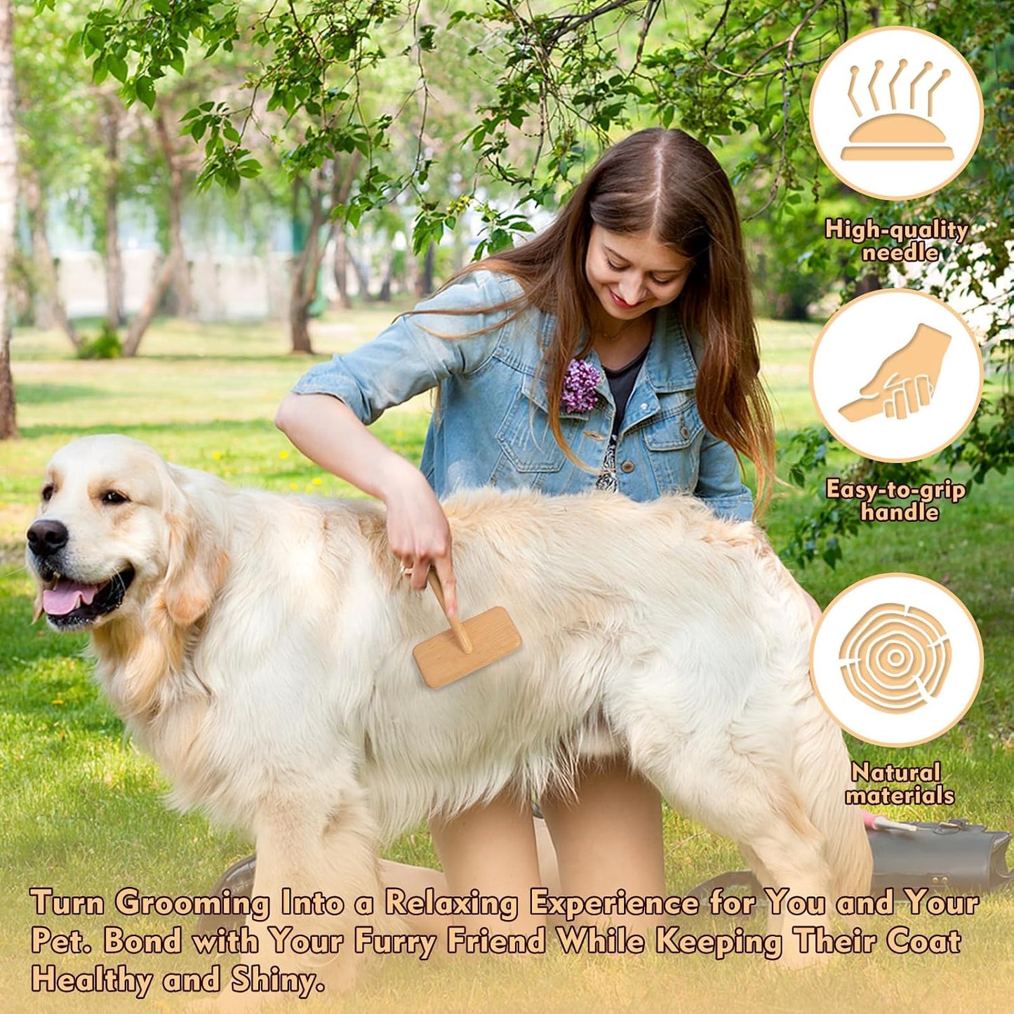 Ergonomic wooden handle dog slicker brush for comfortable pet care
