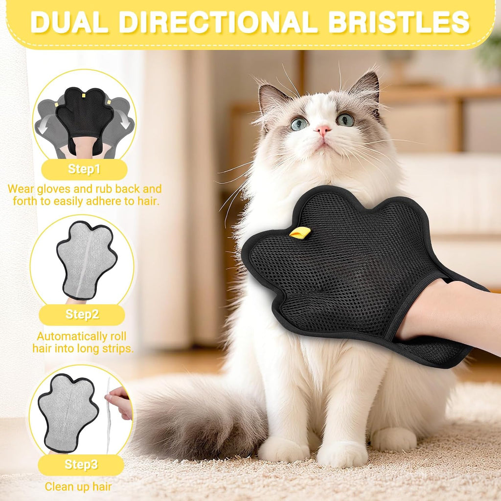 Removing dog hair from car seat upholstery using electrostatic magic brush glove