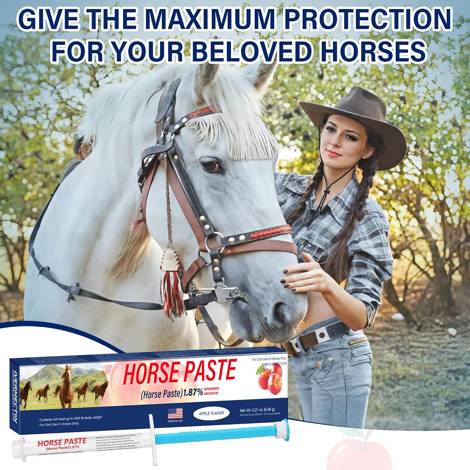 Instructional label on Qouinuey horse deworming paste