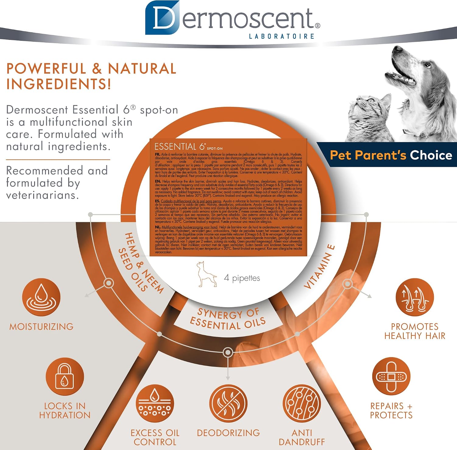 Dermoscent dog coat shine and hair loss reduction treatment