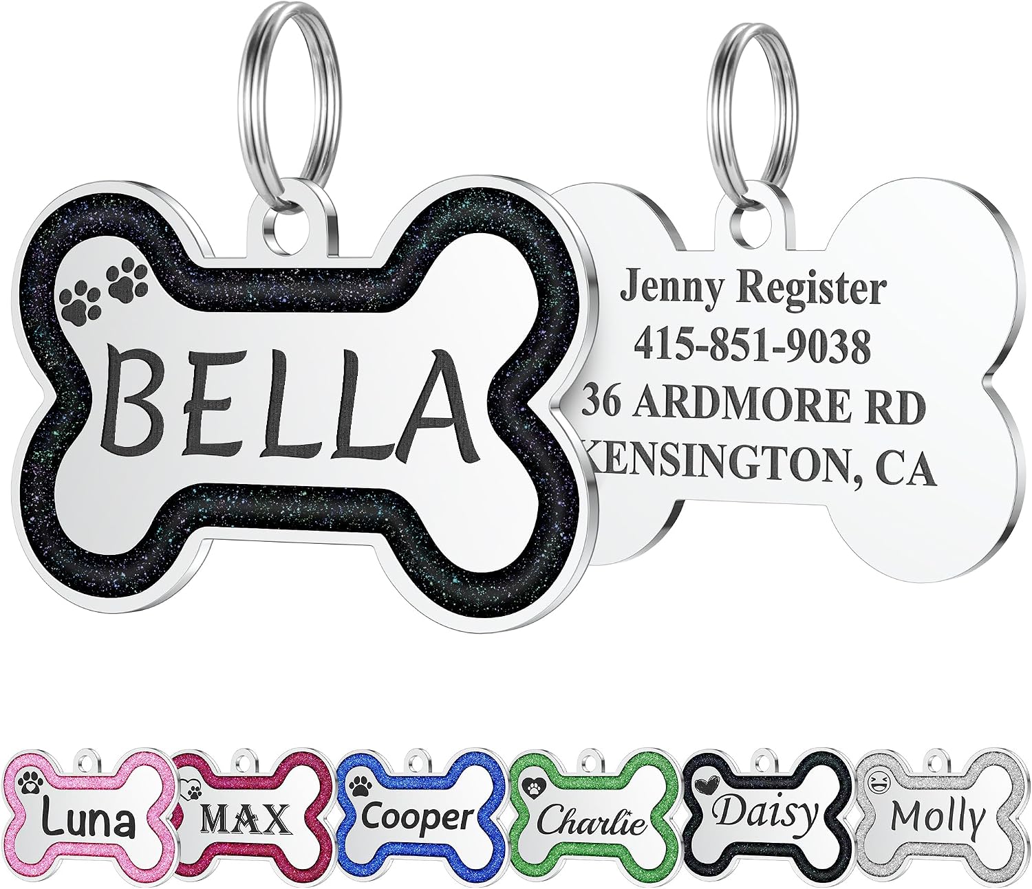 Stainless Steel Pet ID Tags in Glitter, Durable Dog Tags Engraved for Pets, Deep Engraved Personalized Dog Tags with Lovely 36 Icons, up to 5 Lines Custom Text Dog Name Tag (Small, Pink) - Image 11