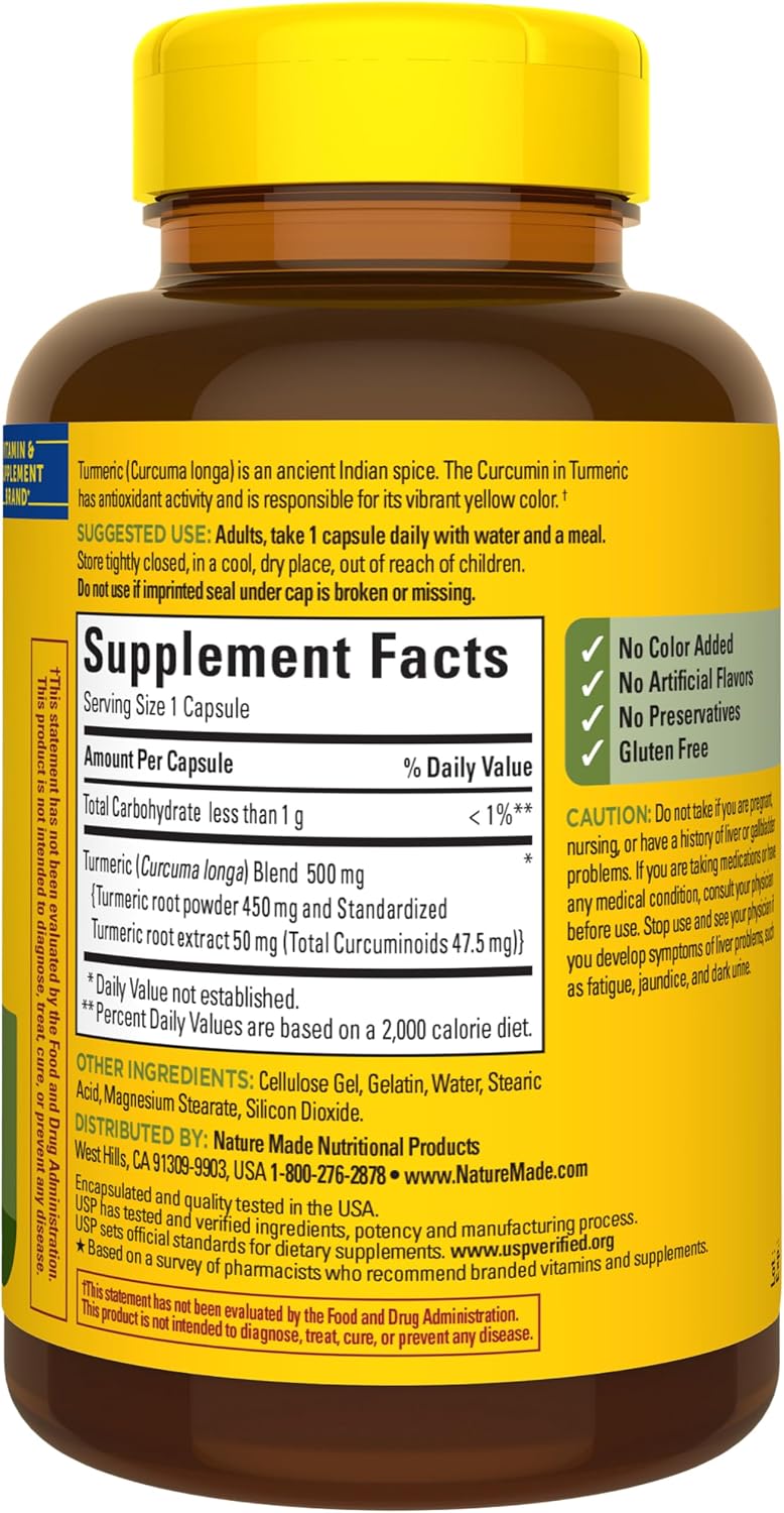 Nature Made Turmeric Curcumin 500 mg, Herbal Supplements, 120 Capsules - Image 8