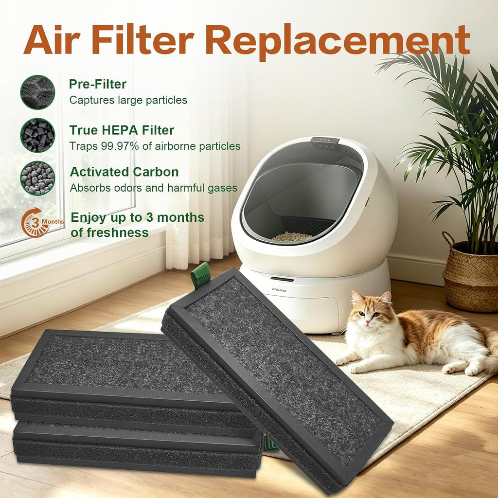 WECATION premium cat litter box replacement filter set layout on clean background