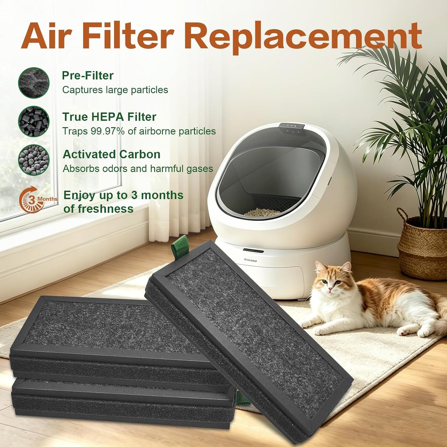 WECATION premium cat litter box replacement filter set layout on clean background