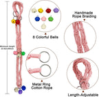 Pink twisted rope dog doorbell with adjustable metal bells