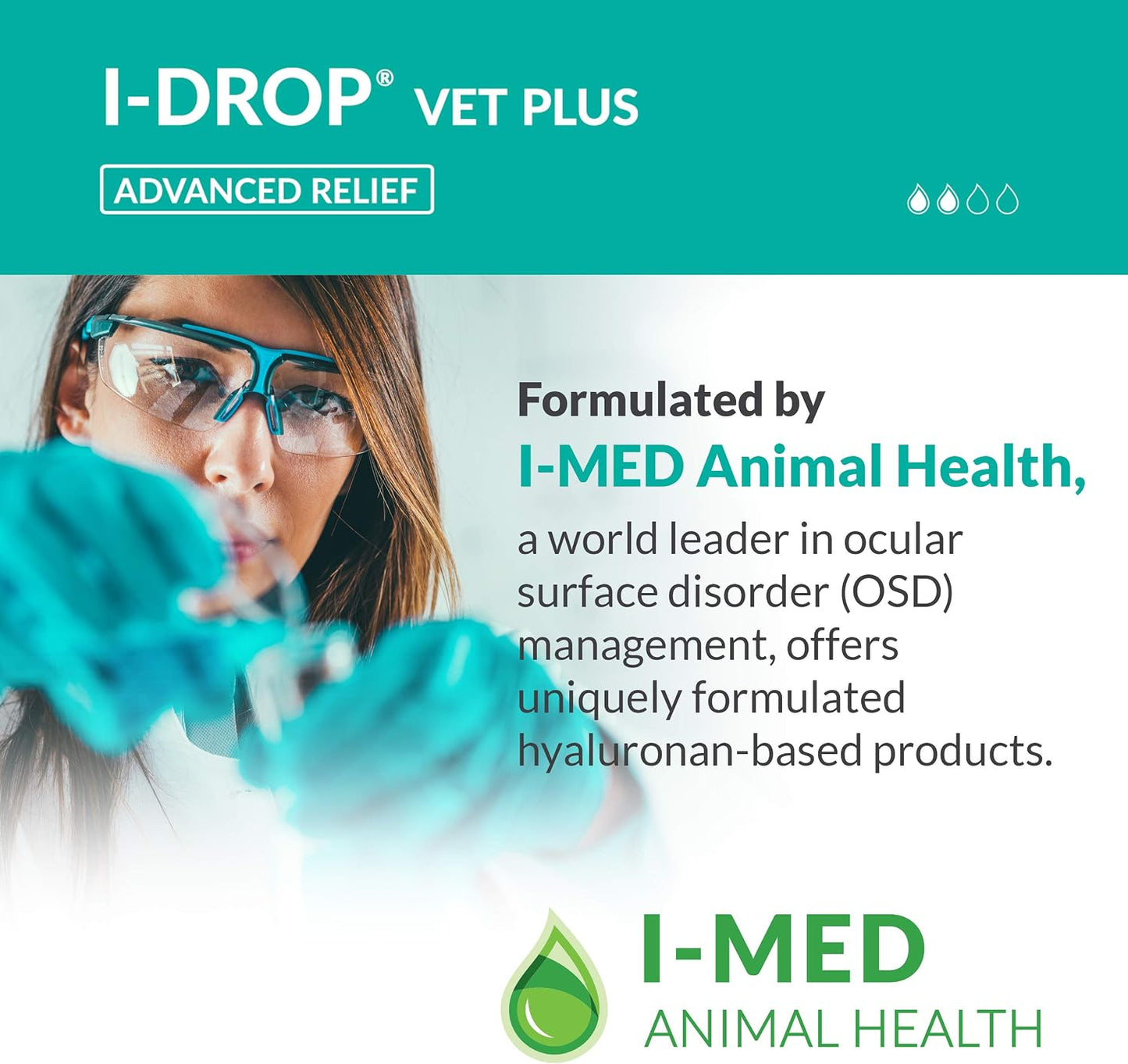 Side view of I-DROP Vet Plus box highlighting the viscoadaptive formula