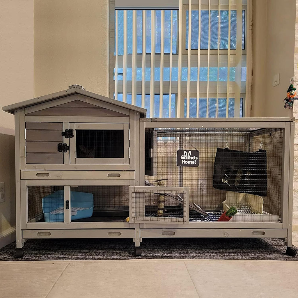 Gutinneen bunny cage front view with waterproof roof and wheels