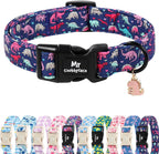 Adjustable slide mechanism on pink floral dog collar