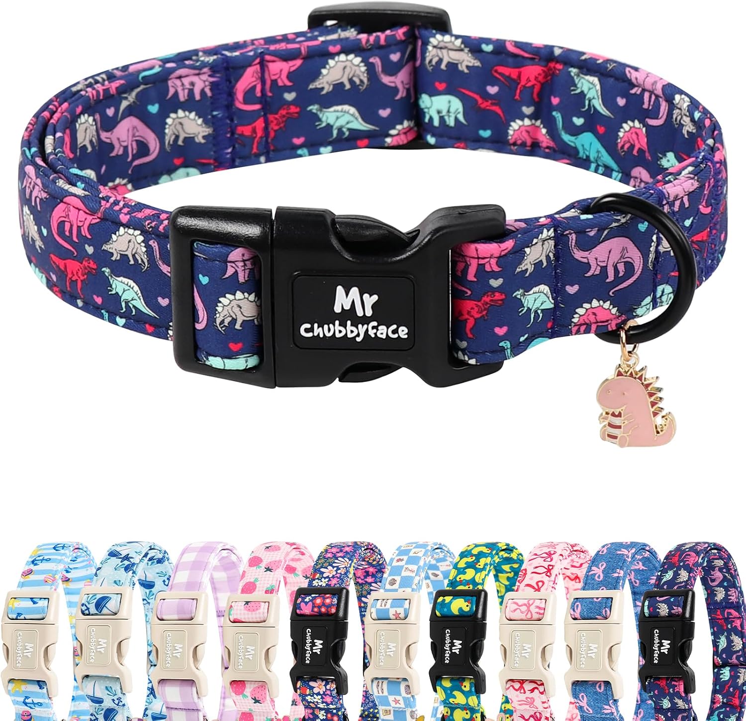 Adjustable slide mechanism on pink floral dog collar