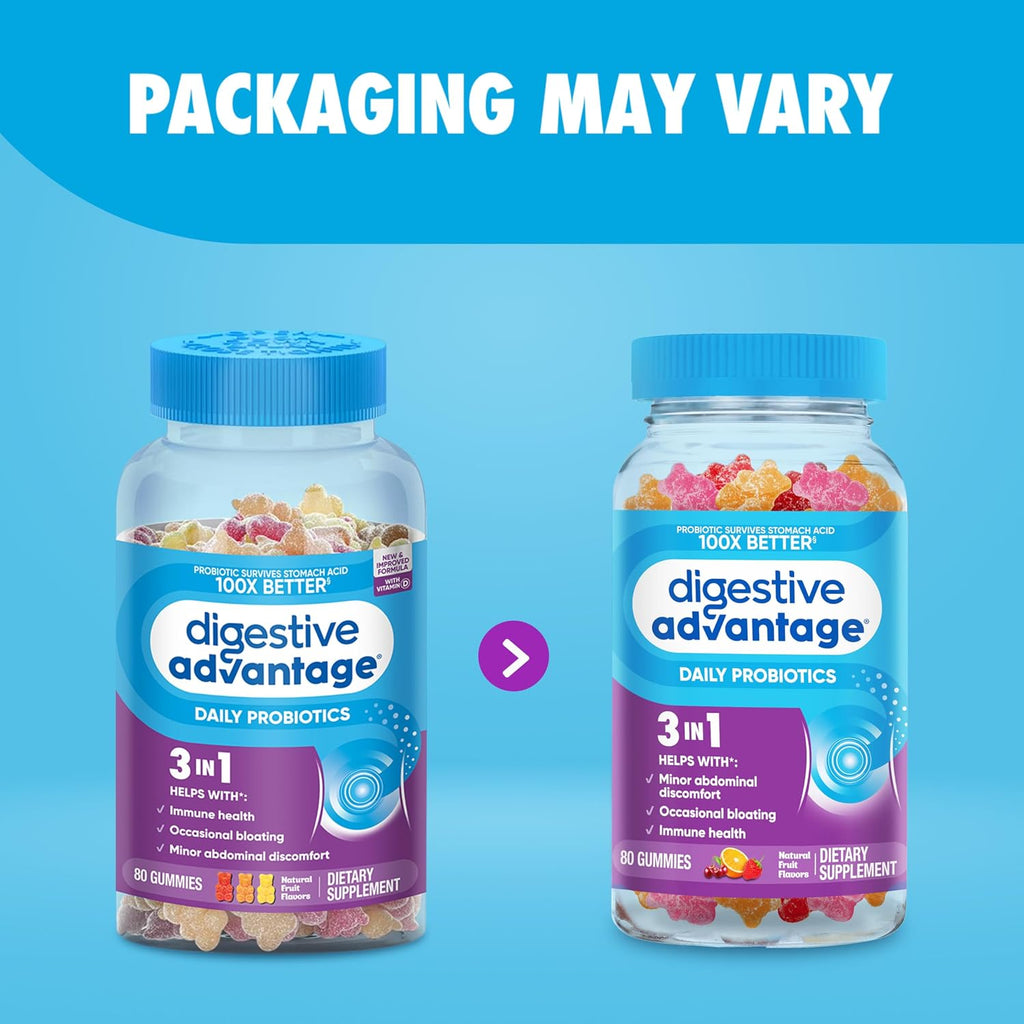 Digestive Advantage daily probiotic gummies blue lid and bottle