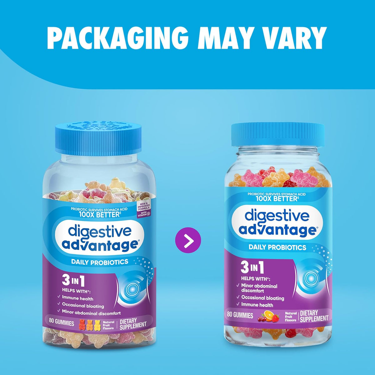 Digestive Advantage daily probiotic gummies blue lid and bottle