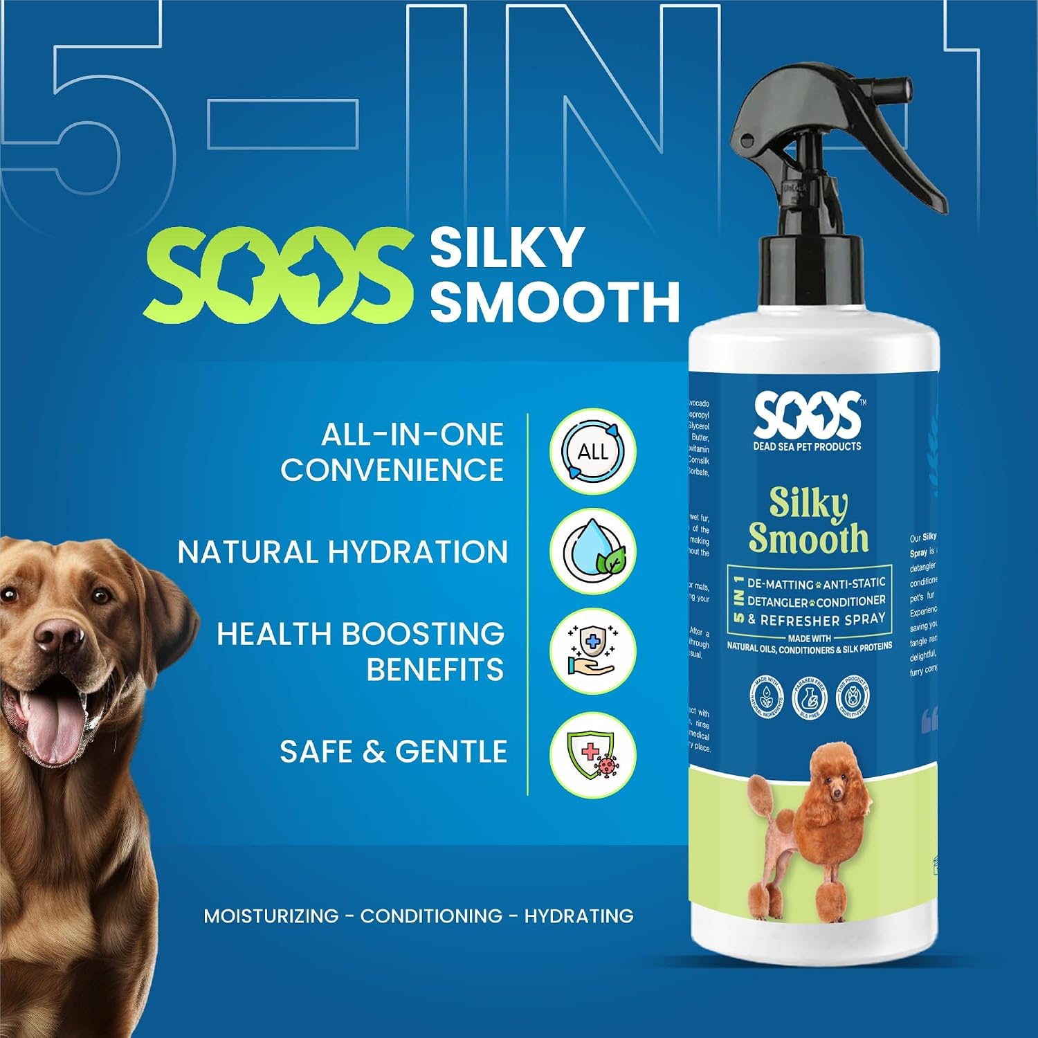 De-matting and anti-static leave-on spray application on pet fur