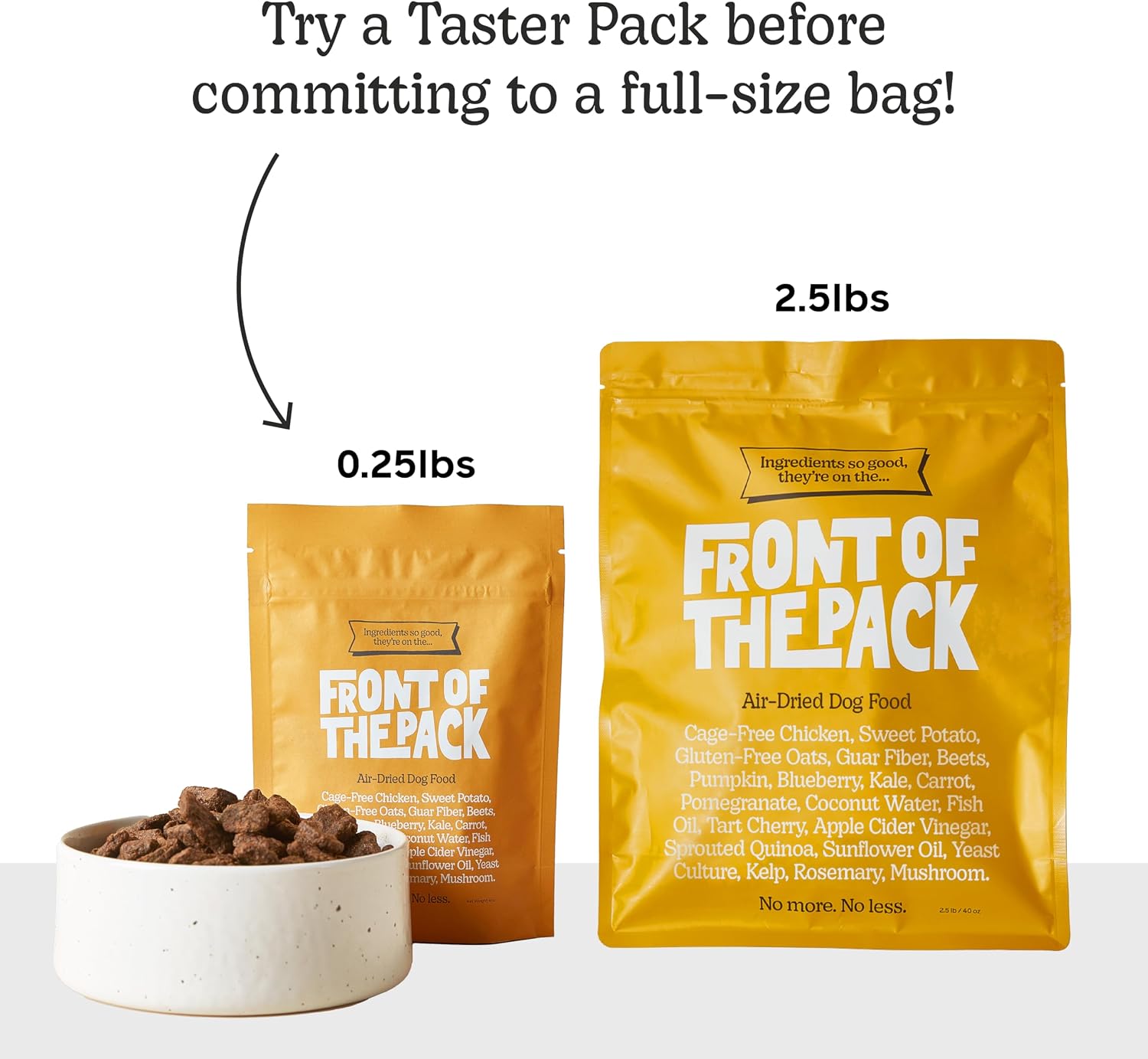 Front Of The Pack limited ingredient premium pet food sample bag for dogs