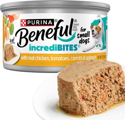 Purina Beneful Small Breed Wet Dog Food Variety Pack, IncrediBites Loaf, Chicken, Beef and Salmon Flavors - (2 Packs of 12) 3 oz. Cans - Image 11