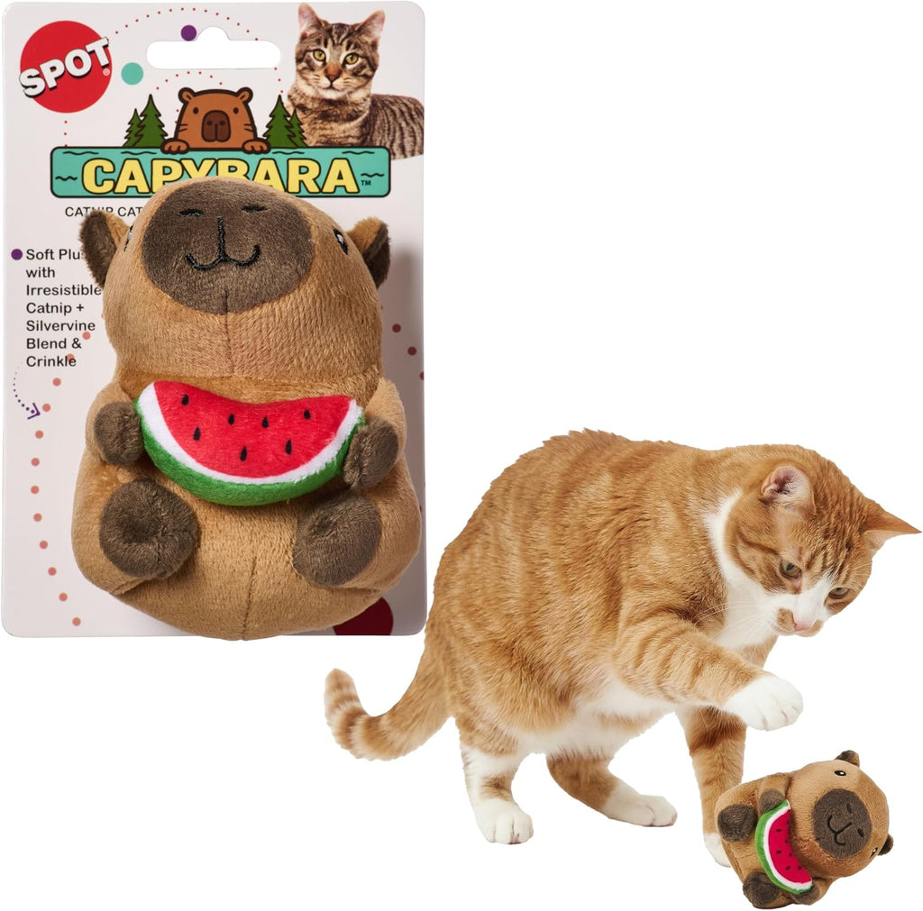 SPOT Capybara with Watermelon Plush Cat Toy front view showing cute character design