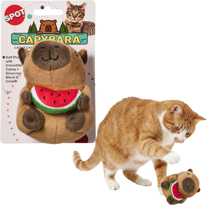 SPOT Capybara with Watermelon Plush Cat Toy front view showing cute character design