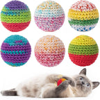 Retro Shaw woolen yarn cat toy balls six pack front view featuring colorful handmade crochet balls.