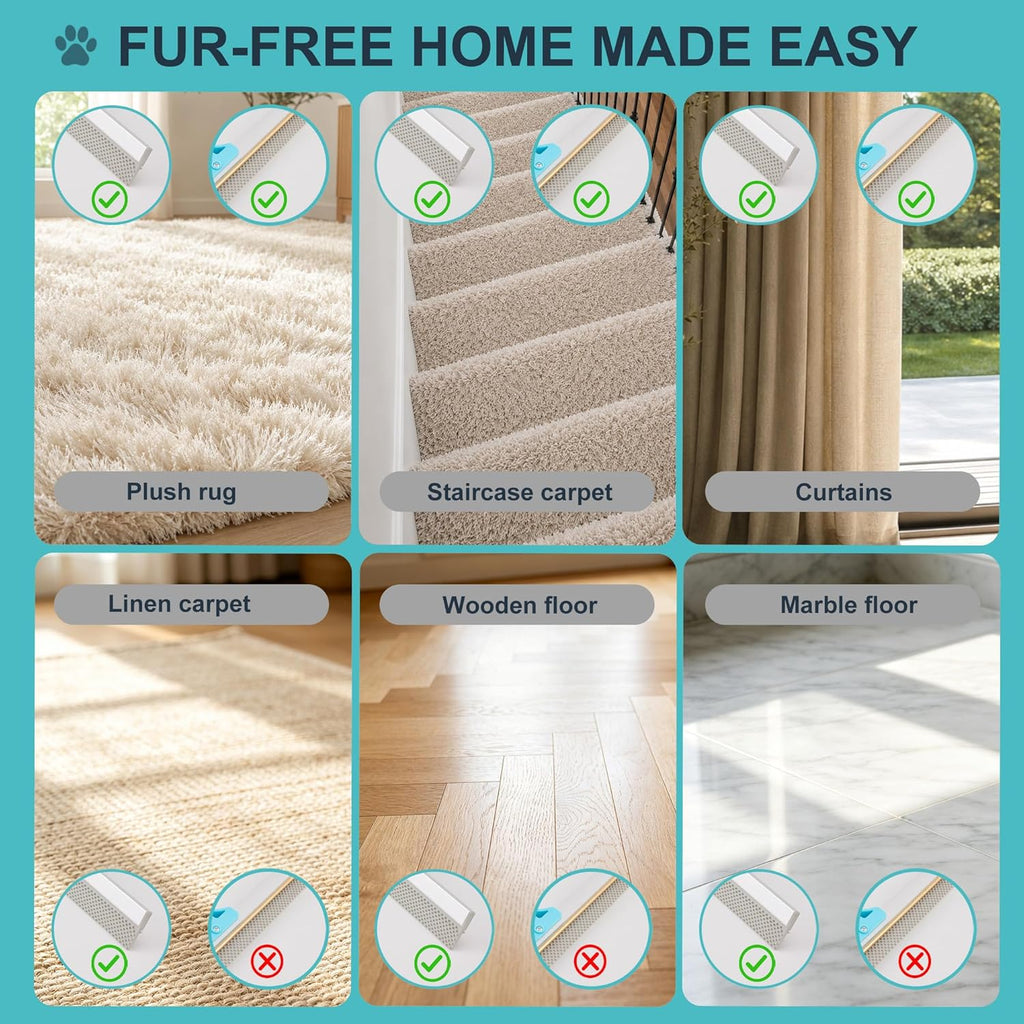 Philorn carpet rake cleaning dog hair from living room rug