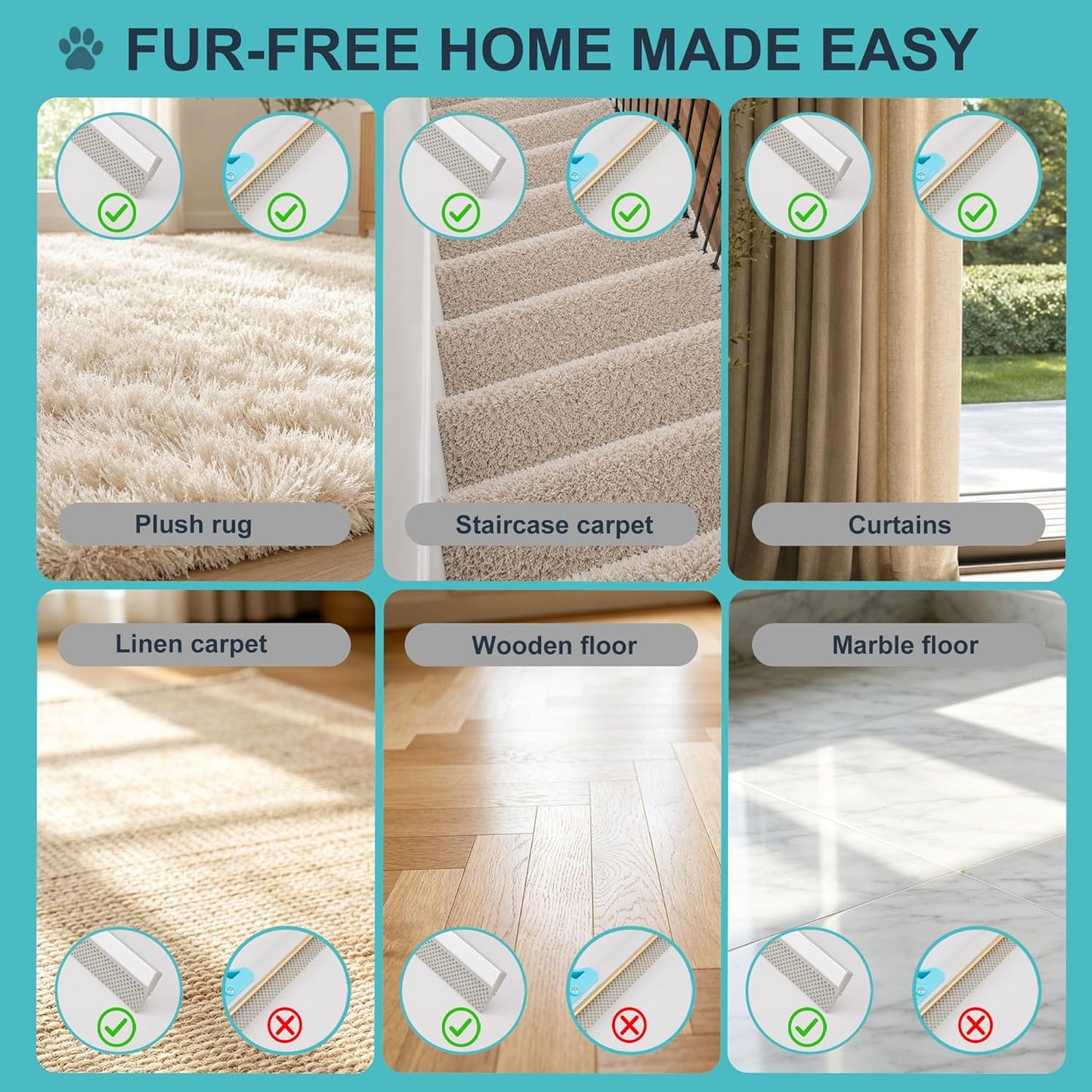 Philorn carpet rake cleaning dog hair from living room rug