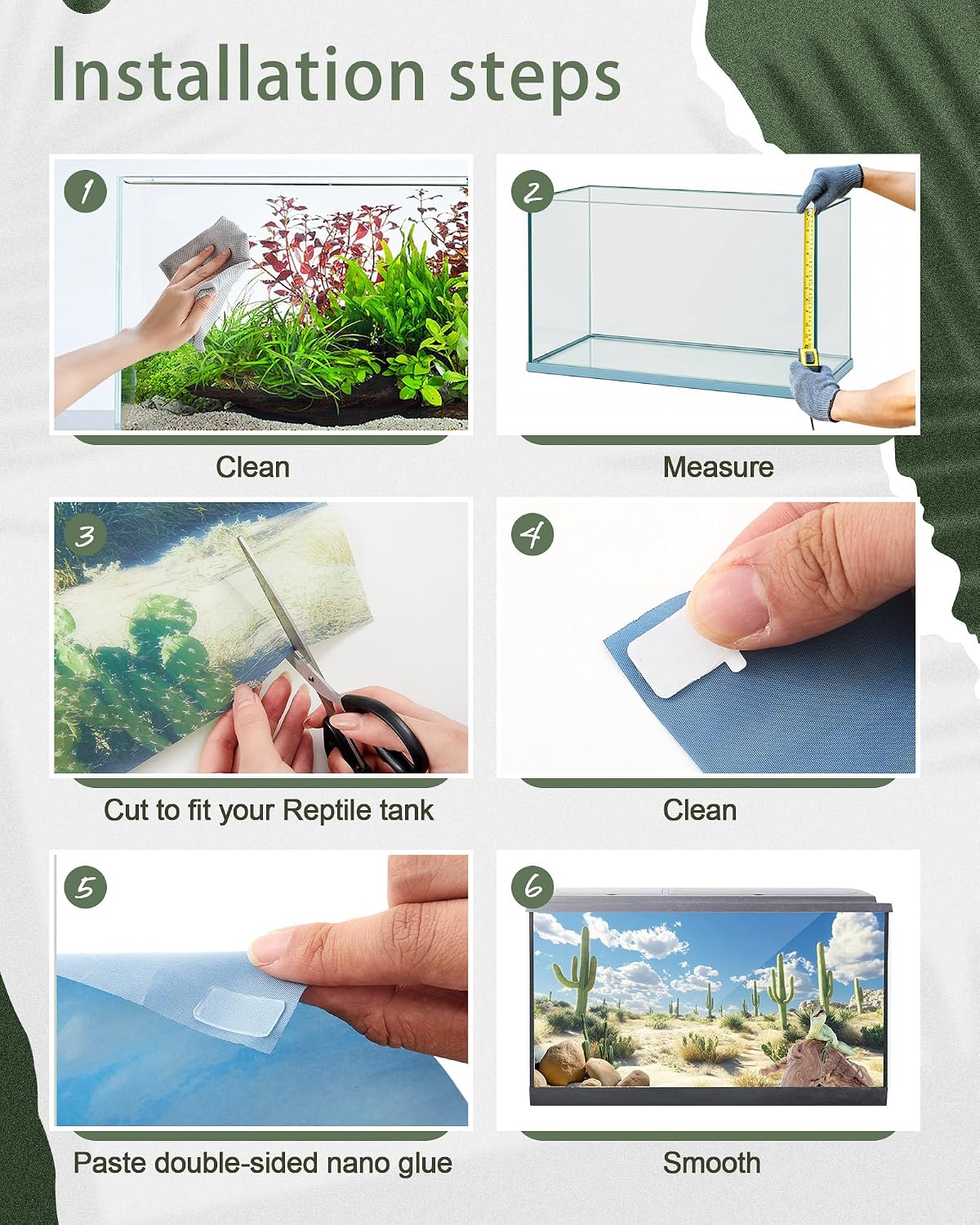 Four different green ecosystem themes included in the Breling reptile enclosure background set.