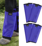 Harrison Howard loose fitting fly boots deep navy large front view on horse legs.