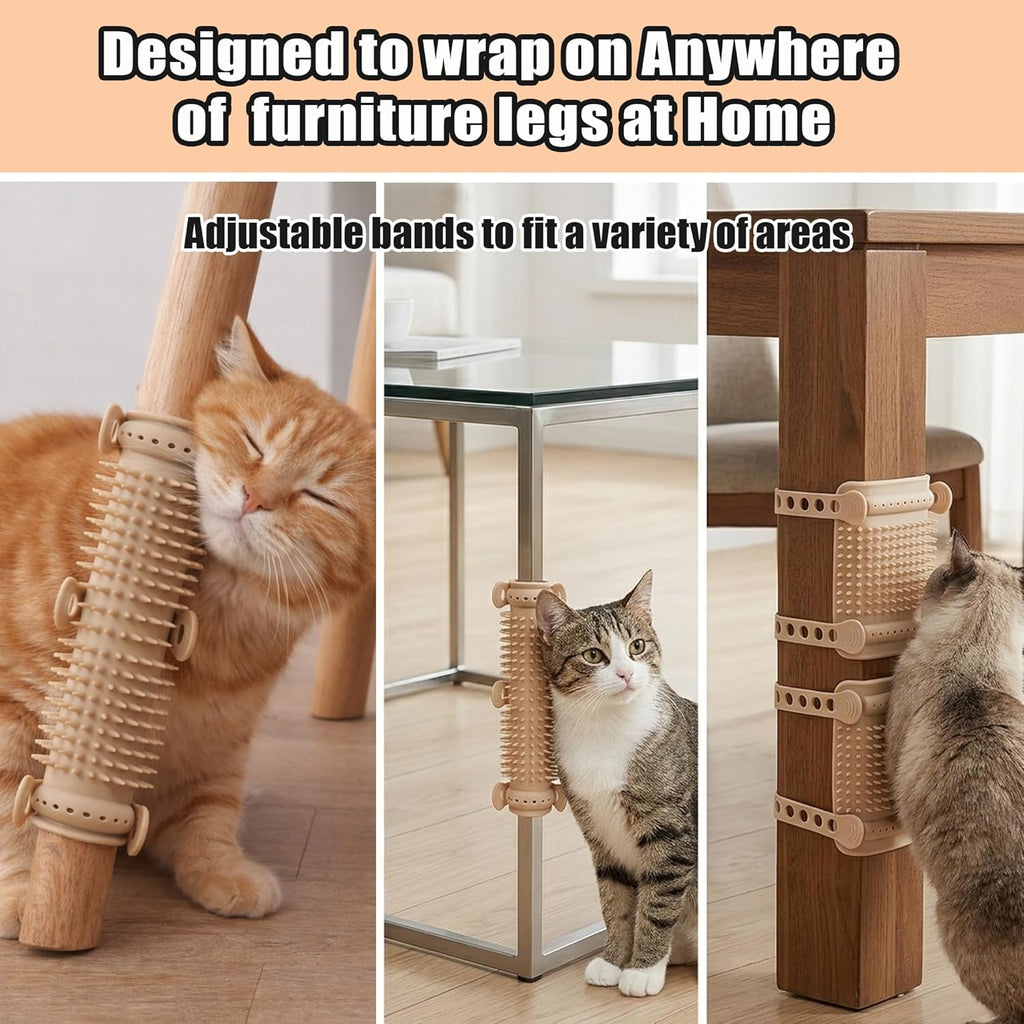Cat using Petpals silicone massager on a cat tree