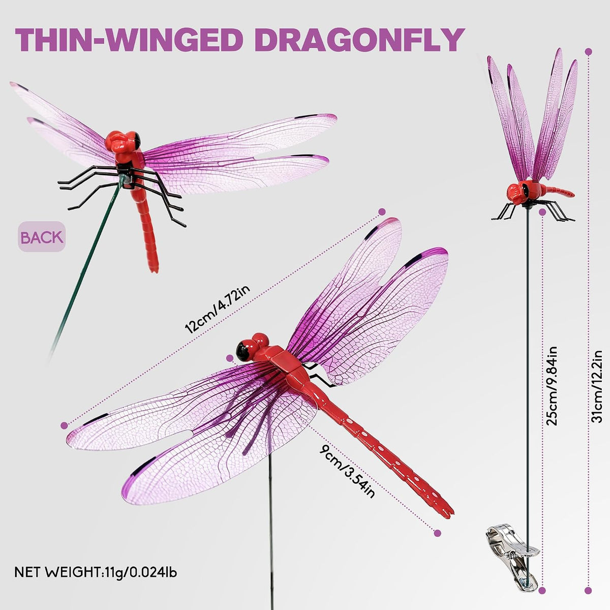 Cushry waterproof PVC artificial dragonfly stakes for yard ornament