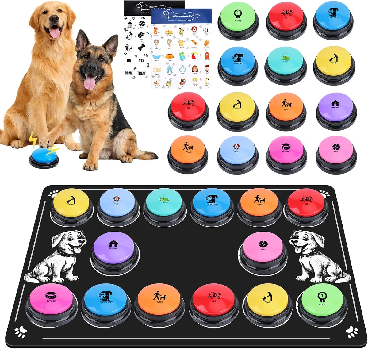 Dog Buttons for Communication,8 Pack Voice Recordable Buttons Dog Talking Buttons Set with 2 Mat and 2 Stickers Interactive buzzers for Study Office Home,8 Color - Image 10