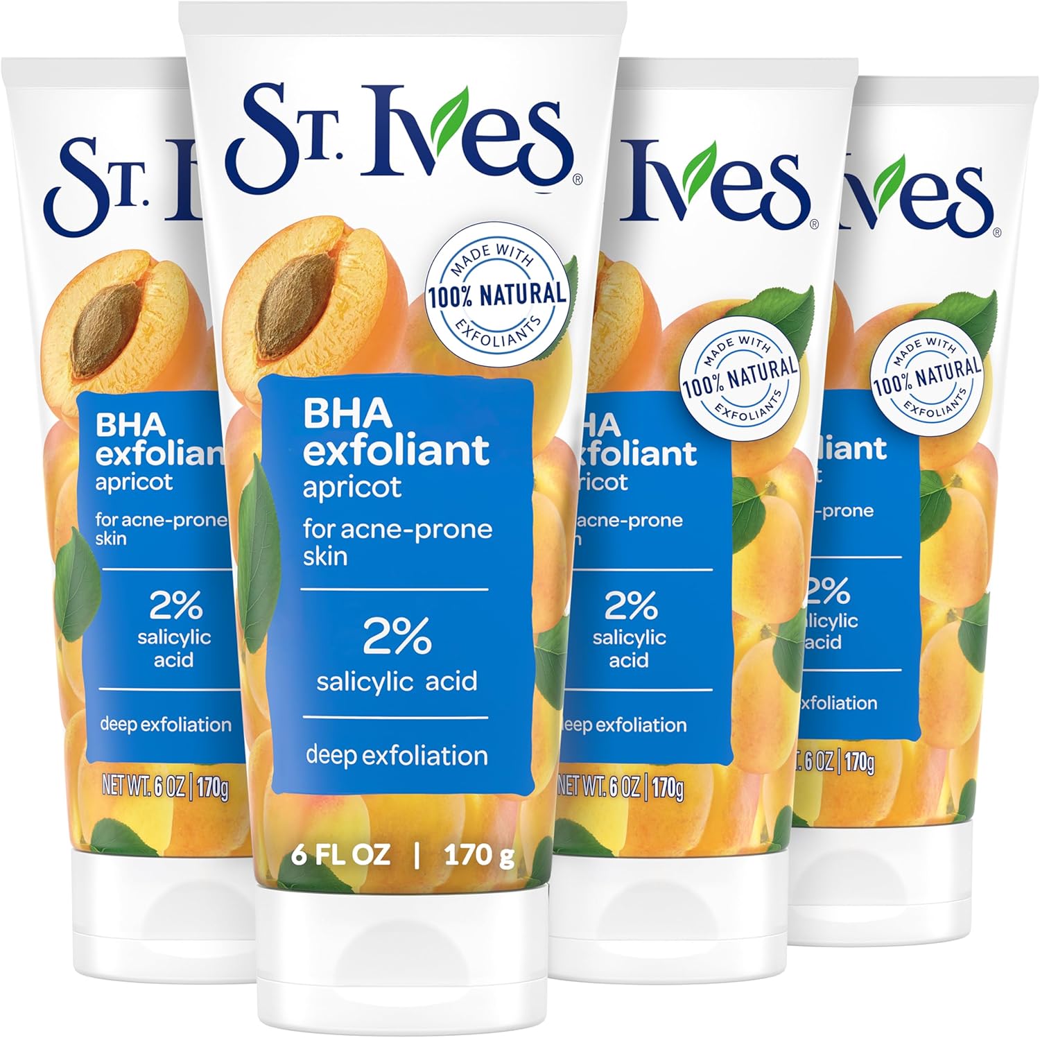 St. Ives Acne Control Apricot Face Scrub pack of four front view for acne treatment